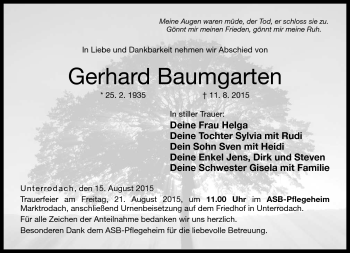 Traueranzeige von Gerhard Baumgarten von Neue Presse Coburg