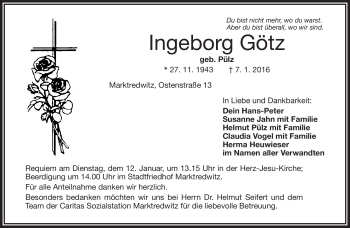 Traueranzeige von Ingeborg Götz von Frankenpost