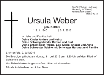Traueranzeige von Ursula Weber von Neue Presse Coburg