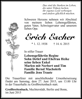 Traueranzeige von Erich Escher von Südthüringer Presse