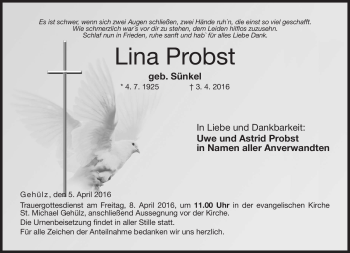 Traueranzeige von Lina Probst von Neue Presse Coburg