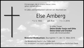 Traueranzeige von Else Amberg von Neue Presse Coburg