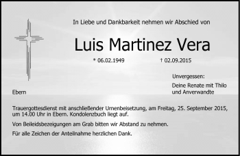 Traueranzeige von Luis Martinez Vera von Neue Presse Coburg