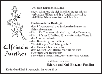 Traueranzeige von Elfirede Amthor von Südthüringer Presse