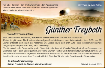 Traueranzeige von Günther Freyboth von Südthüringer Presse