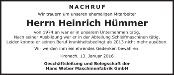 Traueranzeige von Heinrich Hümmer von Neue Presse Coburg
