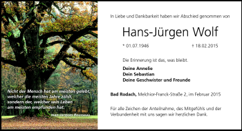 Traueranzeige von Hans-Jürgen Wolf von Neue Presse Coburg