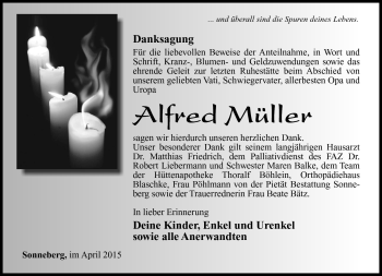 Traueranzeige von Alfred Müller von Südthüringer Presse