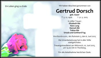 Traueranzeige von Gertrud Dorsch von Neue Presse Coburg