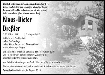 Traueranzeige von Klaus-Dieter Dreßler von Südthüringer Presse