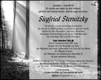 Traueranzeige von Siegfried Sternizky von Südthüringer Presse