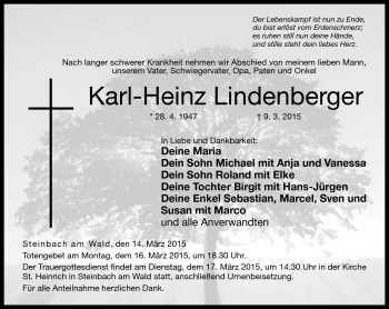 Traueranzeige von Karl-Heinz Lindenberger von Neue Presse Coburg