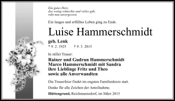 Traueranzeige von Luise Hammerschmidt von Südthüringer Presse