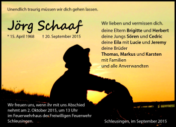 Traueranzeige von Jörg Schaaf von Südthüringer Presse