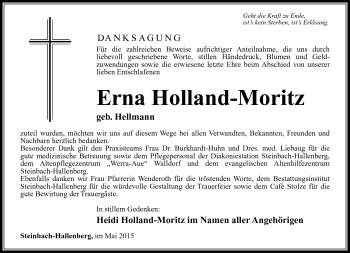 Traueranzeige von Erna Holland-Moritz von Südthüringer Presse