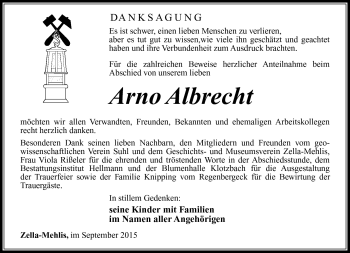 Traueranzeige von Arno Albrecht von Südthüringer Presse