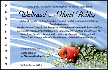 Traueranzeige von Waltraud und Horst Röhlig von Südthüringer Presse