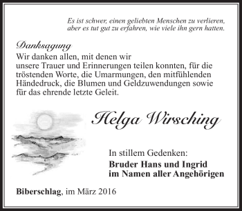 Traueranzeige von Helga Wirsching von Südthüringer Presse