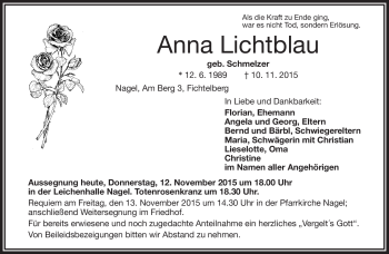 Traueranzeige von Anna Lichtblau von Frankenpost