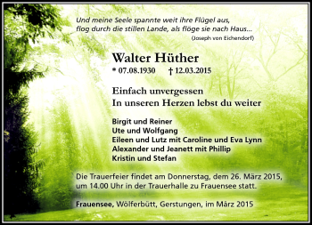 Traueranzeige von Walter Hüther von Südthüringer Presse