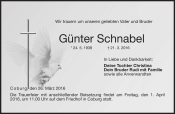 Traueranzeige von Günter Schnabel von Neue Presse Coburg