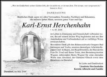 Traueranzeige von Karl-Ernst Herchenhahn von Südthüringer Presse