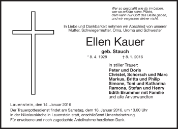 Traueranzeige von Ellen Kauer von Neue Presse Coburg