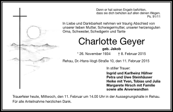 Traueranzeige von Charlotte Geyer von Frankenpost