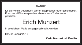 Traueranzeige von Erich Munzert von Frankenpost