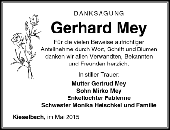 Traueranzeige von Gerhard Mey von Südthüringer Presse