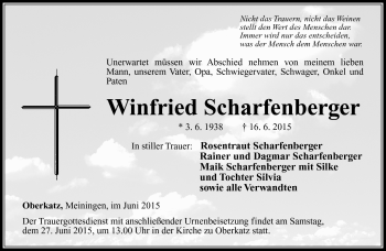 Traueranzeige von Wínfried Scharfenberger von Südthüringer Presse