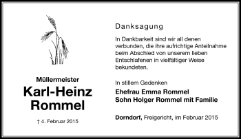 Traueranzeige von Karl-Heinz Rommel von Südthüringer Presse