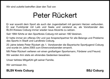 Traueranzeige von Peter Rückert von Neue Presse Coburg