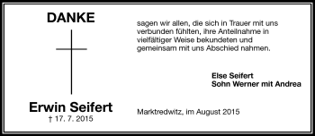 Traueranzeige von Erwin Seifert von Frankenpost