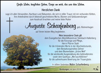 Traueranzeige von Auguste Scharfenberg von Südthüringer Presse