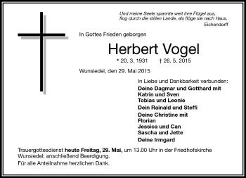 Traueranzeige von Herbert Vogel von Frankenpost