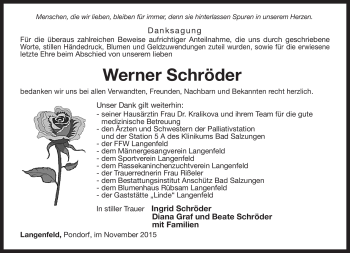 Traueranzeige von Werner Schröder von Südthüringer Presse