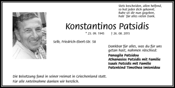 Traueranzeige von Konstantinos Patsidis von Frankenpost