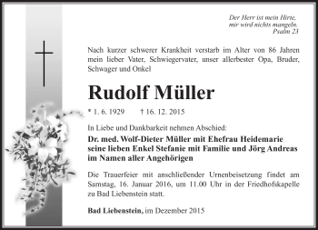 Traueranzeige von Rudolf Müller von Südthüringer Presse