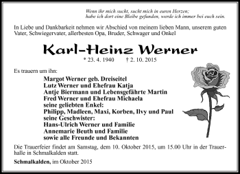 Traueranzeige von Karl-Heinz Werner von Südthüringer Presse