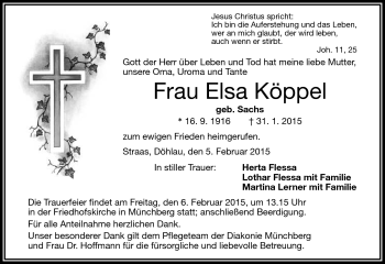 Traueranzeige von Elsa Köppel von Frankenpost