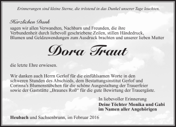 Traueranzeige von Dora Traut von Südthüringer Presse