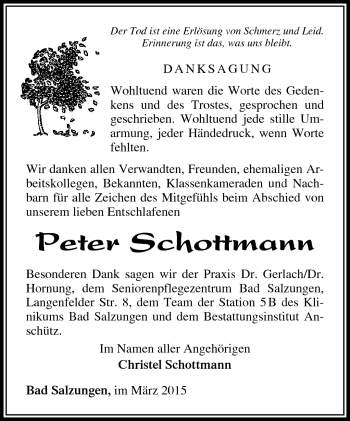 Traueranzeige von Peter Schottmann von Südthüringer Presse