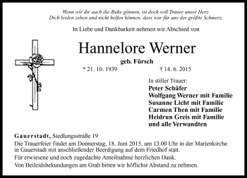 Traueranzeige von Hannelore Werner von Neue Presse Coburg