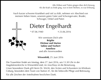 Traueranzeige von Dieter Engelhardt von Neue Presse Coburg