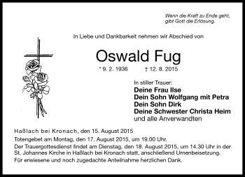 Traueranzeige von Oswald Fug von Neue Presse Coburg