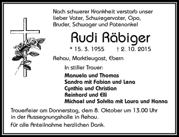 Traueranzeige von Rudi Räbiger von Frankenpost