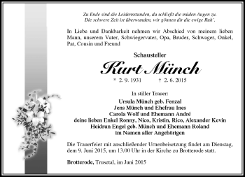 Traueranzeige von Kurt Münch von Südthüringer Presse