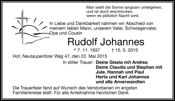 Traueranzeige von Rudolf Johannes von Frankenpost