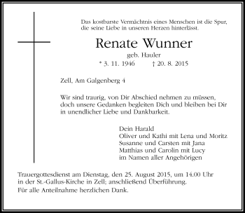 Traueranzeige von Renate Wunner von Frankenpost